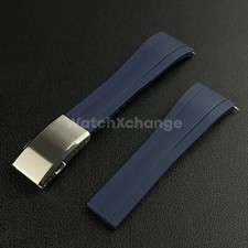Blue Rubber Watch Strap Deployment Clasp Cut To Size Quick Release 20mm 22mm