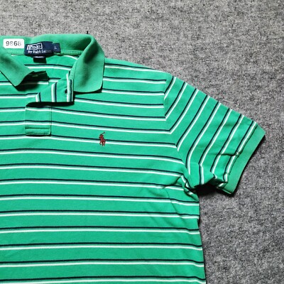 ラグビ RALPH LAUREN Polo Shirt Men's L Green Striped Short Sleeve Soft
