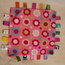 TAGGIES Security Blanket PINK with multicolor Flowers Lovey 12" lovie