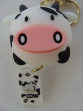 NWT Animal Plastic Keychains w Strap, Ring, Charm  Clip - B W Cutie Cow