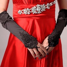 US FAST Bride Wedding Lace Satin Bowknot Fingerless Party Bridal Gloves Dress US