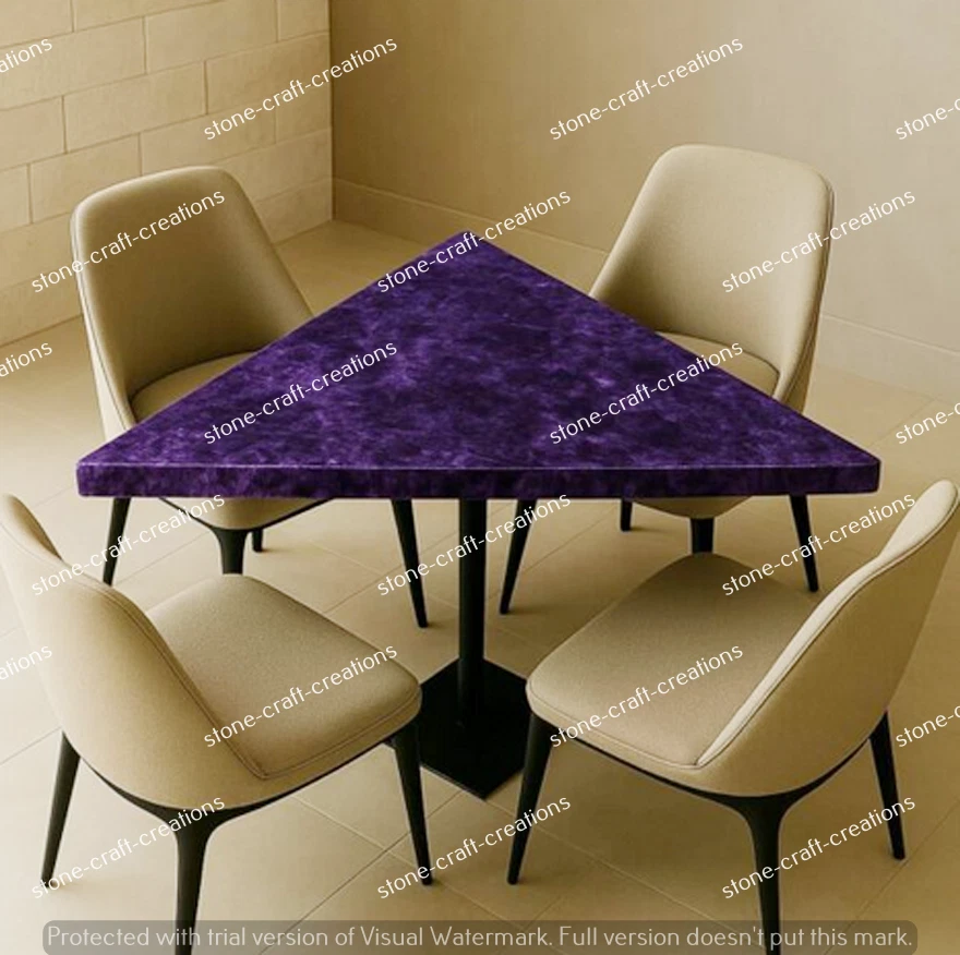 Handmade Triangle Purple Amethyst Coffee Table – Natural Gemstone Crystal Slabs - Image 2 of 4