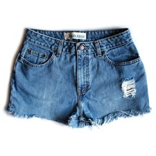 Vintage 90s Medium Blue Wash High Waisted Rise Denim Jean Cut Off Shorts - 27