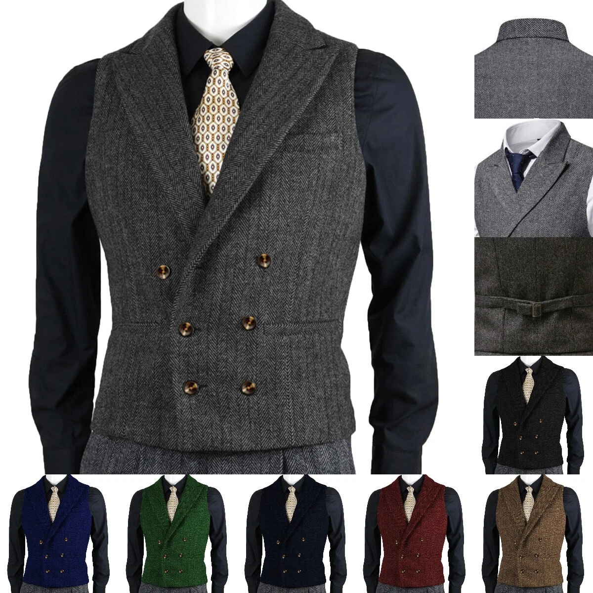 Mens Double-Breasted Vests Tweed Herringbone Waistcoats Vintage Wedding Wool 3XL
Opens in a new wind