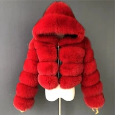 Fashion Women's Real Fox Fur Hooded Coat Winter Short Jackets Luxury Fur Outwear