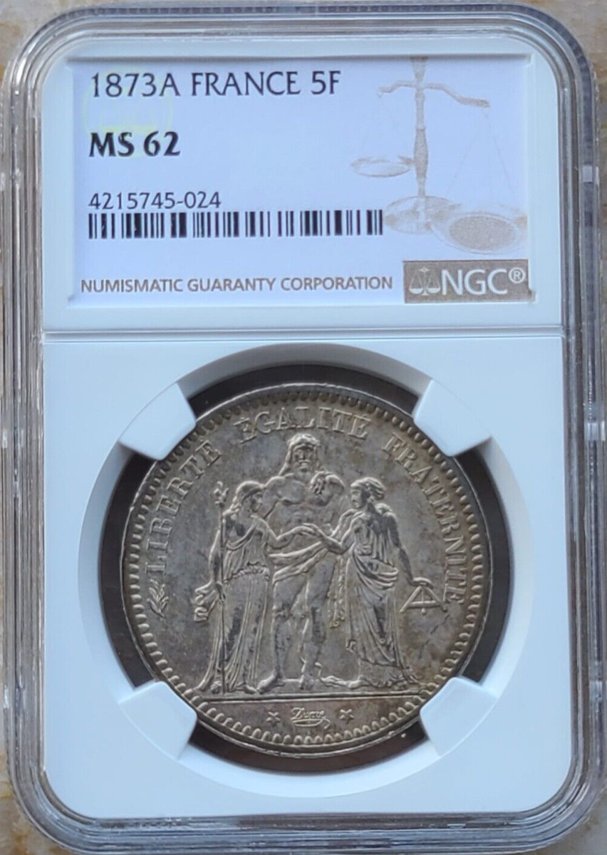 1873 A France 5 Francs. NGC MS 62. KM-820.1 | eBay