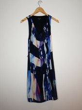 WAREHOUSE DRESS SIZE 8 CHIFFON SLEEVELESS SUMMER MULTICOLOUR DARK MIDI AB804