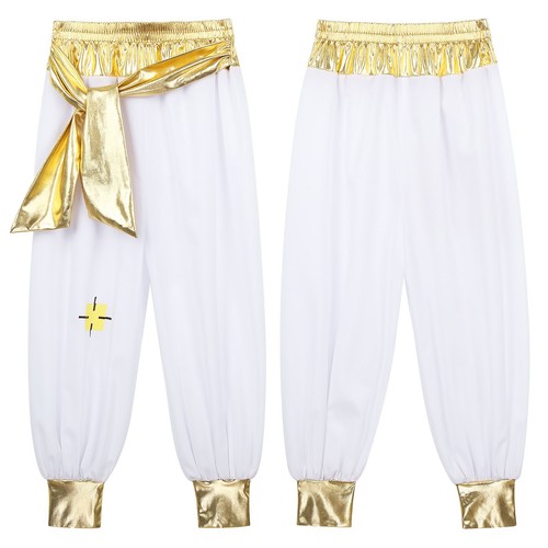 Boy Arabian Prince Cosplay Party Costume Pant Metallic Waistband Elastic Trouser - Picture 2 of 27