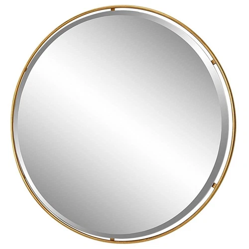 Uttermost Canillo Round Contemporary Iron Metal and MDF Mirror in Gold - Picture 1 of 7