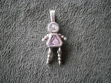 Purple  White Crystal Birthstone Girl Vtg Sterling Silver Charm Pendant 2.2g