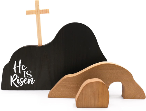 Empty Tomb & Cross Easter Scene Decoration – Wooden Jesus Puzzle Statue Set