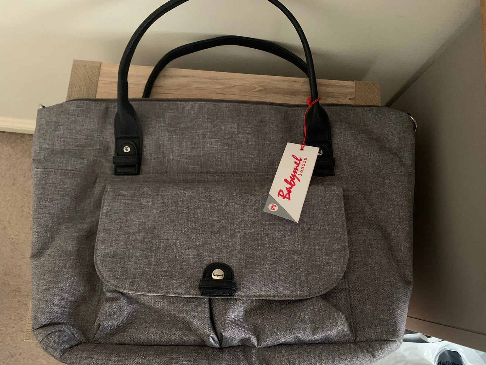 BABYMEL Eco Jade Grey Baby Nursery Changing Bag with Nappy Mat & Stroller Straps
