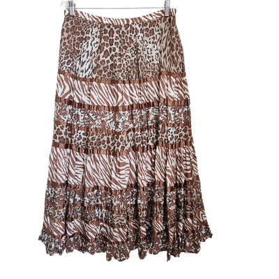 Tiered Patchwork Maxi Skirt Women L Brown Animal Print Cheetah Tiger Leopard
