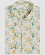  65 Bar III Men Slim-Fit Yellow/White Watercolor Floral Dress Shirt Size 16-16.5