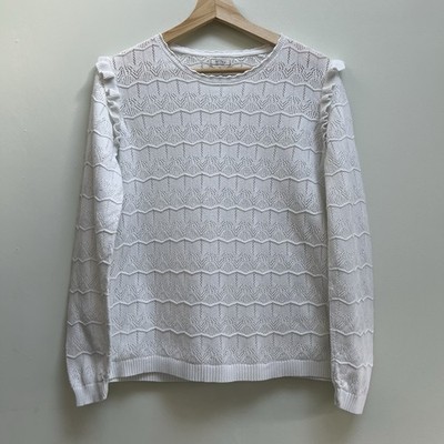 Fat Face Oberteil eng Strick UK 14 Damen Blumen Langarm weiß Pullover Sweater ''