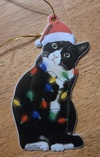 Tuxedo Cat  Christmas Ornament  Multicolor Lights, Santa Hat  Double Sided