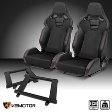 Fit 1993-2002 Chevy Camaro Reclinable Racing Seat Black Pu Leaher Suedebrackets