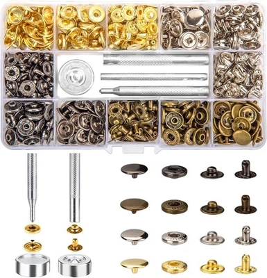 Ewwtrey 120 Sets Druckknopf Set, Kupfer Druckknöpfe Ohne Nähen, 12,5 mm Metall S