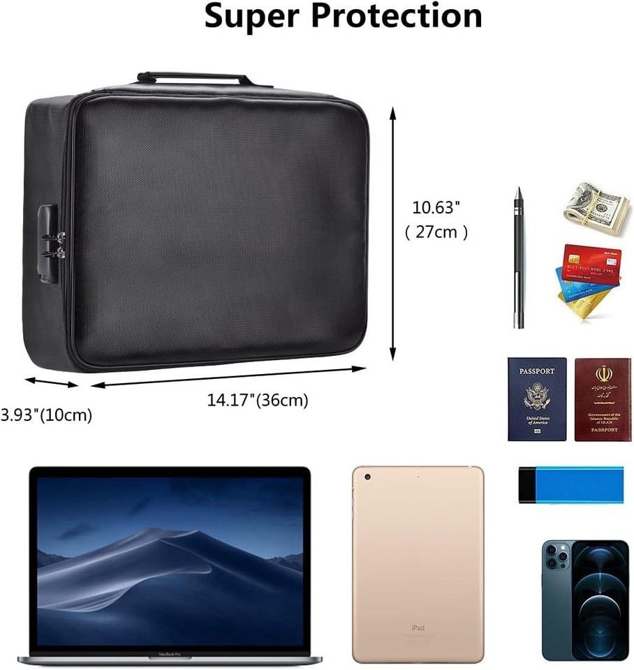 3-Layer Fireproof Document Box with Lock File Storage Box Waterproof ...
