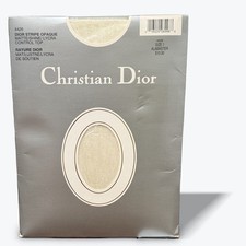 VTG Christian Dior Stripe Opaque Tights Alabaster Matte Shine Control Top Size 1