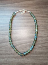 Krobo Style Trade Bead Strand Blue Yellow Glass African Ghana Recycled Beads