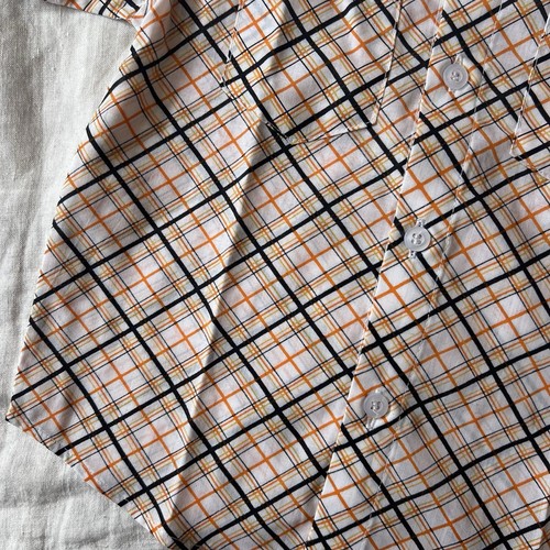Brand new kids handmade plaid button down orange retro print shirt  - Picture 3 of 4