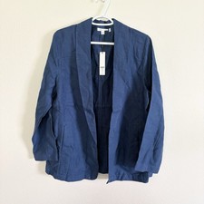 NWT Chico's Linen Jacket Blazer Open Front Summer Layer Blue Career Size 2