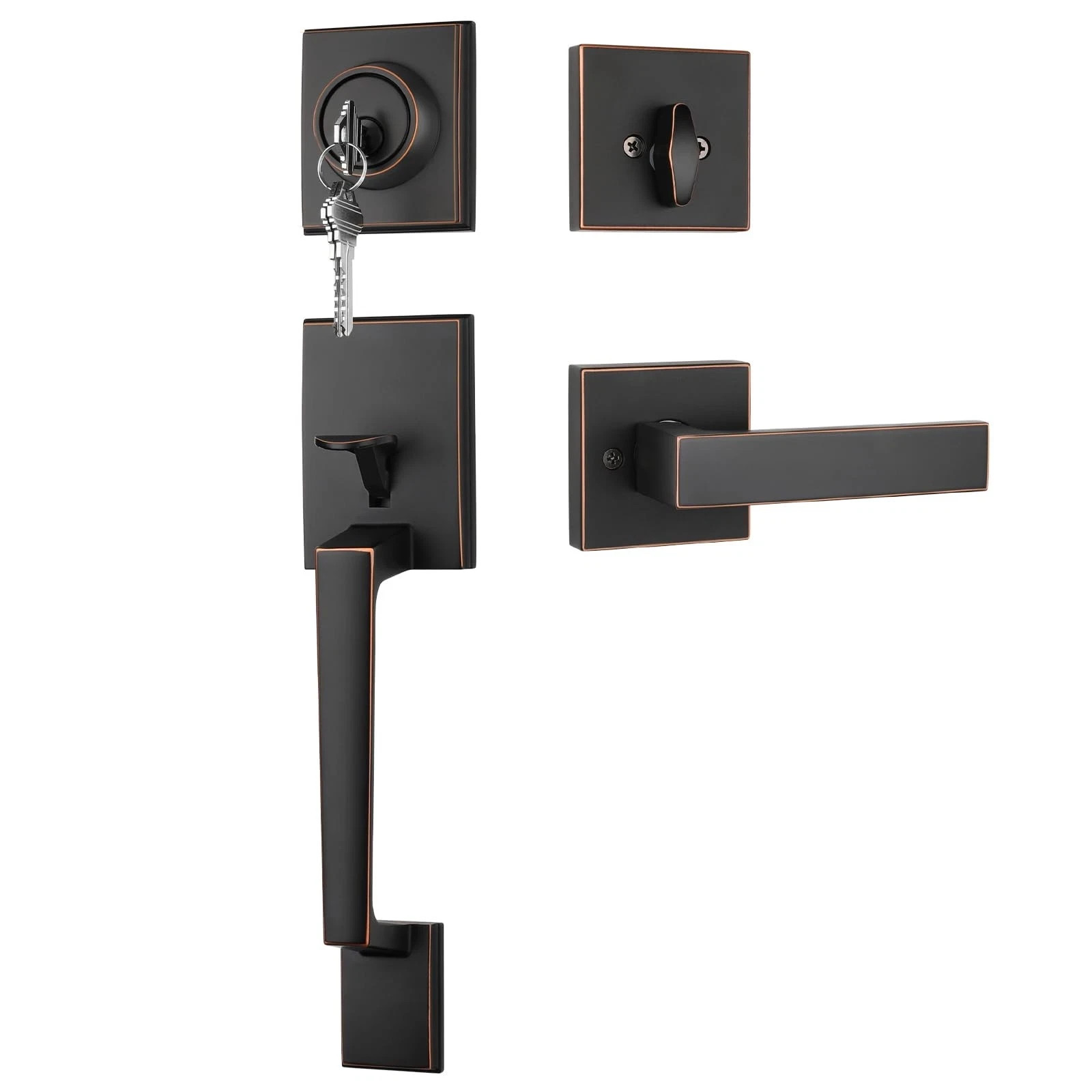 Rubbed Bronze Front Door Handle And Deadbolt Set, Entry Door