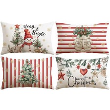OTOSTAR Merry Christmas Throw Pillow Covers 12x20 20" x 12" Pack of 4 , Red