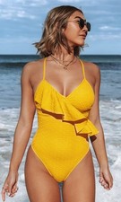 Cupshe Women's Swimwear Yellow RufflOne Piece Swimsuit Size XXL NWT