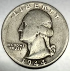 1944 P Washington 90% Silver Quarter Circulated Condition 25c US Coin - 2724