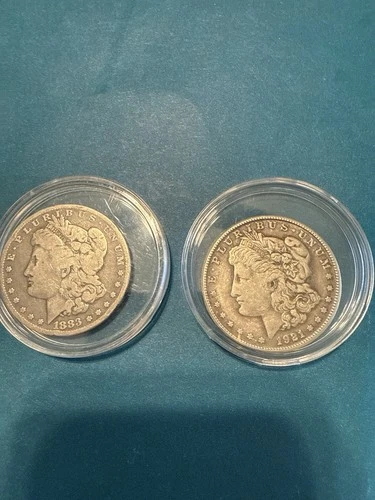 Morgan Silver Dollars 1883 & 1921 San Francisco $1 Coins Circulated 0.9 Fineness