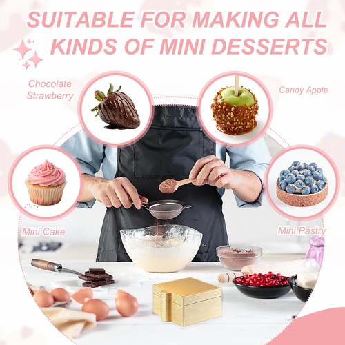 50 Pcs Mini Cake Boards, 2.8 Inch Square Mousse Cake Base, Gold - Afbeelding 5 van 7
