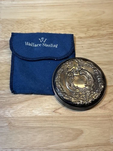 Vtg Grande Baroque Wallace Sterling Silver Decorative Purse Mirror Signed