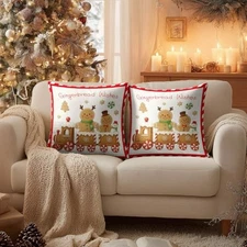 Christmas Throw Pillow Covers 18x18 Inch Set of 2 Christmas Gingerbread #02