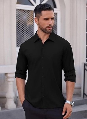 Perry Ellis Portfolio 18 18 1/2 36/37 XXL Black Button Long Dress Shirt EUC