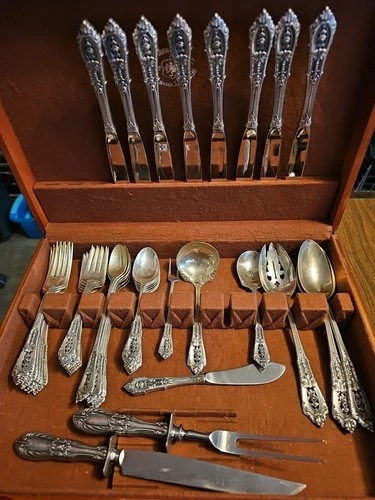 Wallace Sterling Rose Point Flatware Set 50pc With Case