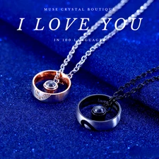 I LOVE YOU In 100 languages ​​Projection Necklace & Ring For Memory Of LOVE Gift
