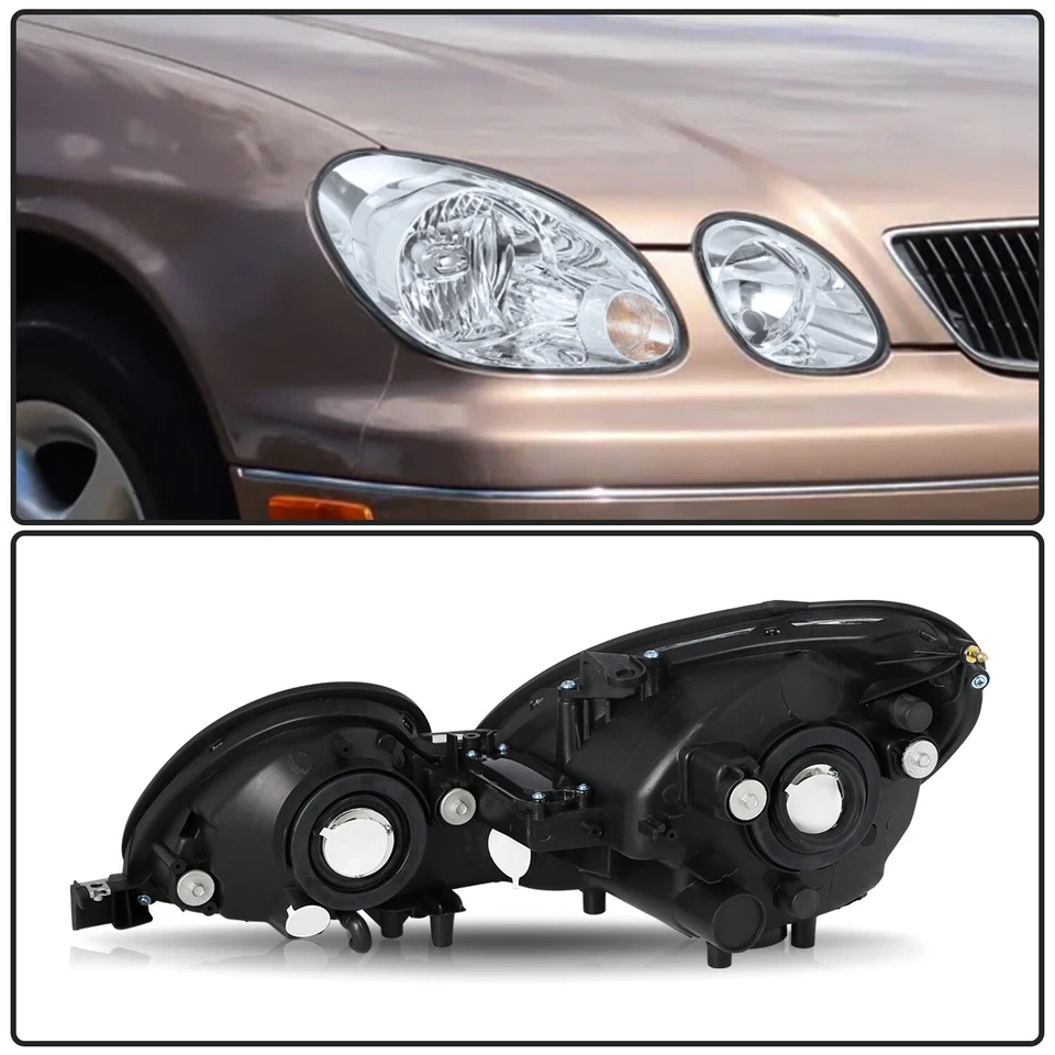 Par de faros halógenos cromados proyectores para Lexus GS300 GS400 GS430 1998-2005 Foto 3 de 4