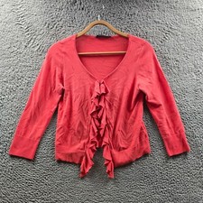 Portmans Womens Crop Cardigan Size S Red Lightweight Knit 3/4 Sleeve Ruffle