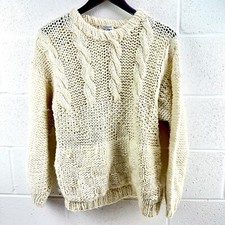 1960's Grazia Italian Wool Hand Knit Vintage Cream Cable Knit Sweater Sz Medium