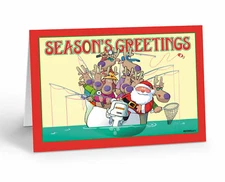 Santa Fishing Holiday Christmas Card - Boat Christmas Cards - 60007