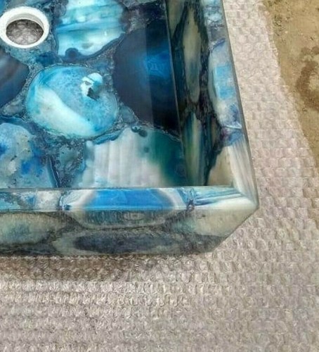 17" x 12" Blue Agate Washbasin/Sink Handmade Work Home Decor - Picture 3 of 3