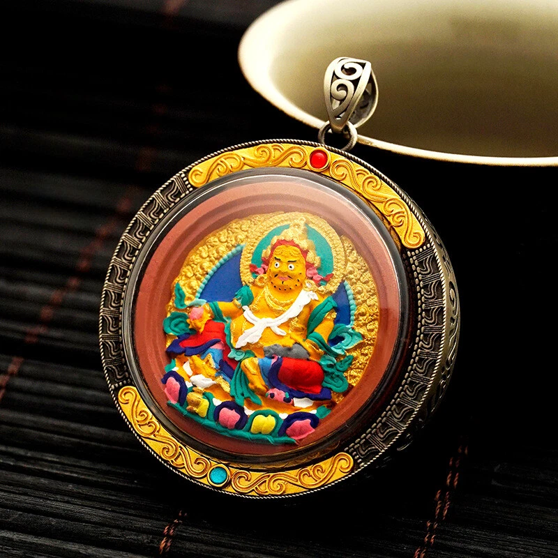 Colgante collar giratorio de fortuna Thangka Zhaxi Lamu pintado a mano (disparado a mano) Foto 3 de 4