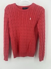 Polo Ralph Lauren Women  s Coral Crew Neck Cable Knit Jumper Size S White Pony