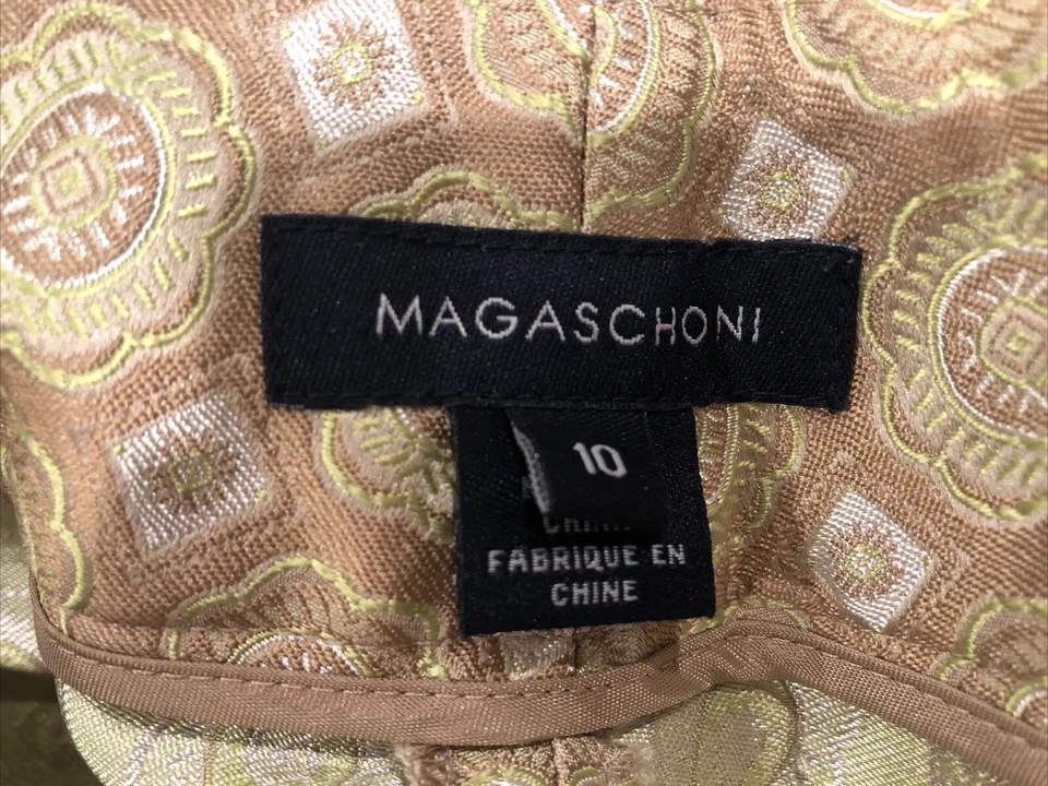 Magaschoni размер 10 брюки шелк и вискоза зеленый коричневый индийский стиль - Изображение 3 из 4