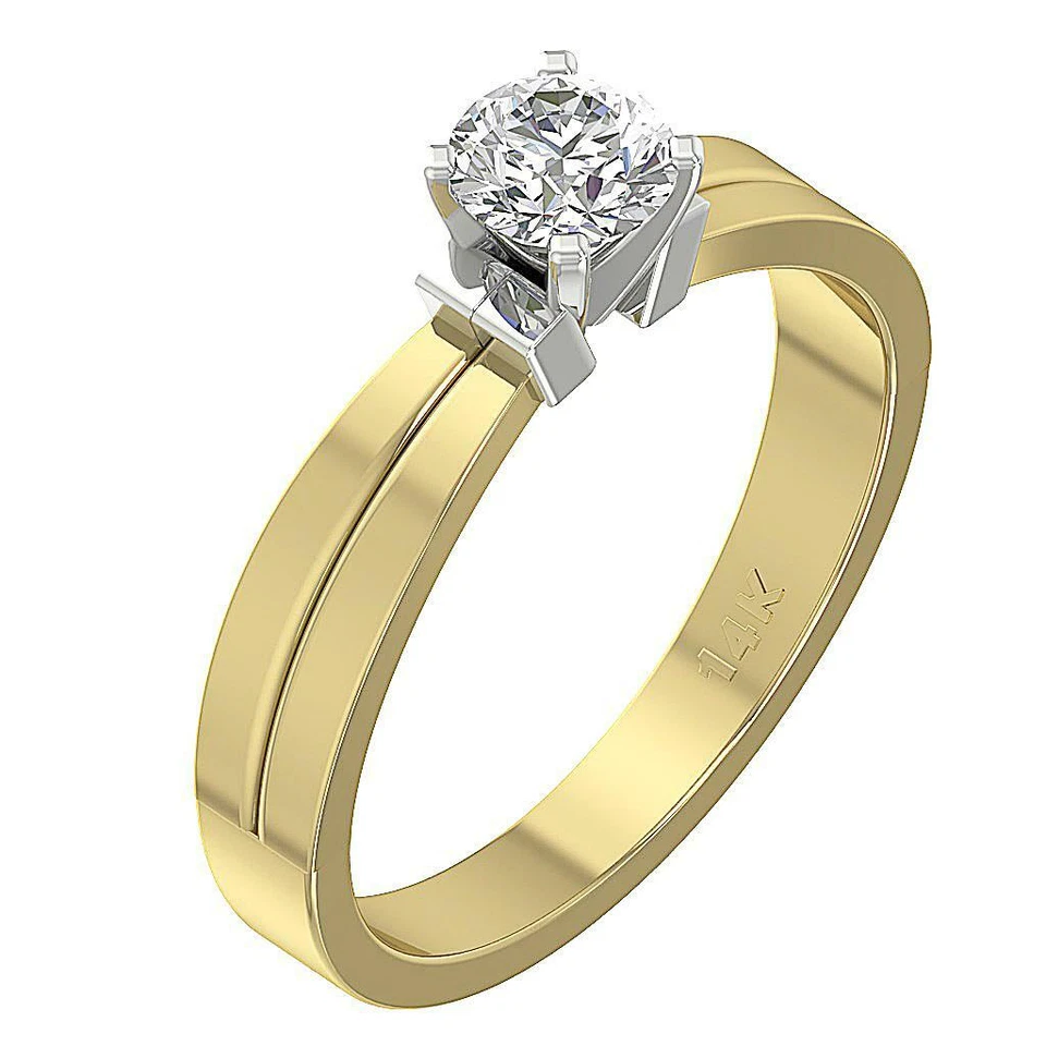 Solitaire Anniversary Natural Diamond Ring Set SI1 G 0.35 Carat 14K Yellow Gold - Image 3 of 4