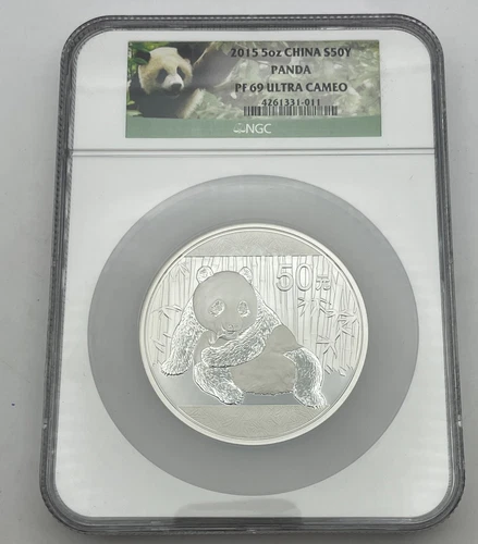 2015 China 5 oz Silver Panda, NGC PF69 Ultra Cameo, 50 yen, No Reserve.
