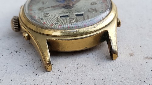 VINTAGE JOVIAL TRIPLE DATE MOONPHASE GOLD PLATED 32MM MENS WATCH - Picture 4 of 9