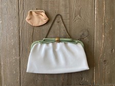 Vtg After Five Women's Faux Leather Clutch Ivory  Sage Green w Coinpurse 1950s